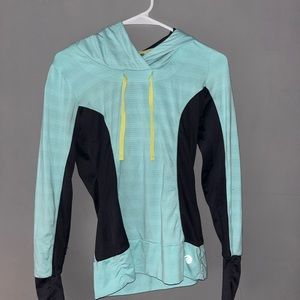 MPG Sport Women's Athletic Hooded Sweatshirt in teal and grey